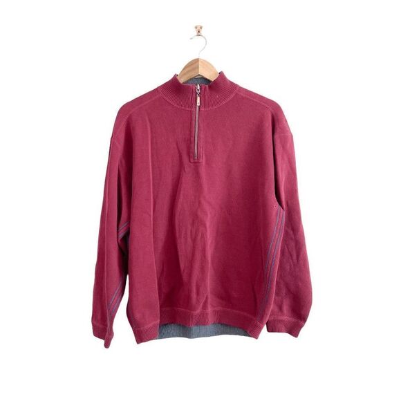 Tommy Bahama Mens Sweater Quarter Zip Pullover Long Sleeve Burgundy Medium - Picture 1 of 8